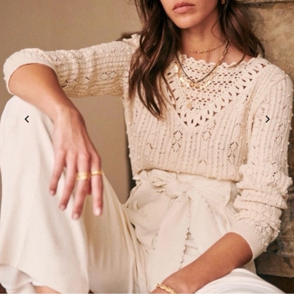 Sezane Cream V-Neck Sweater